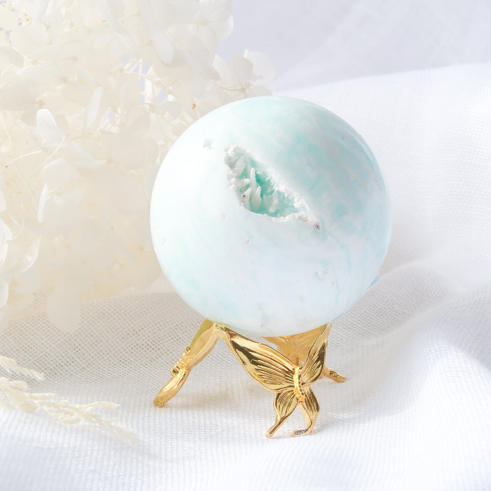 Small Gold Crystal Sphere Stand With Three Small Butterfly legs