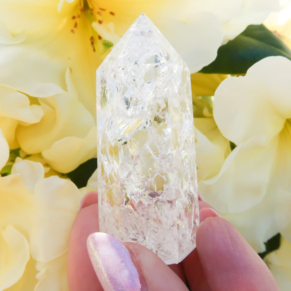 Small Natural Polished Fire and Ice Quartz Crystal Point