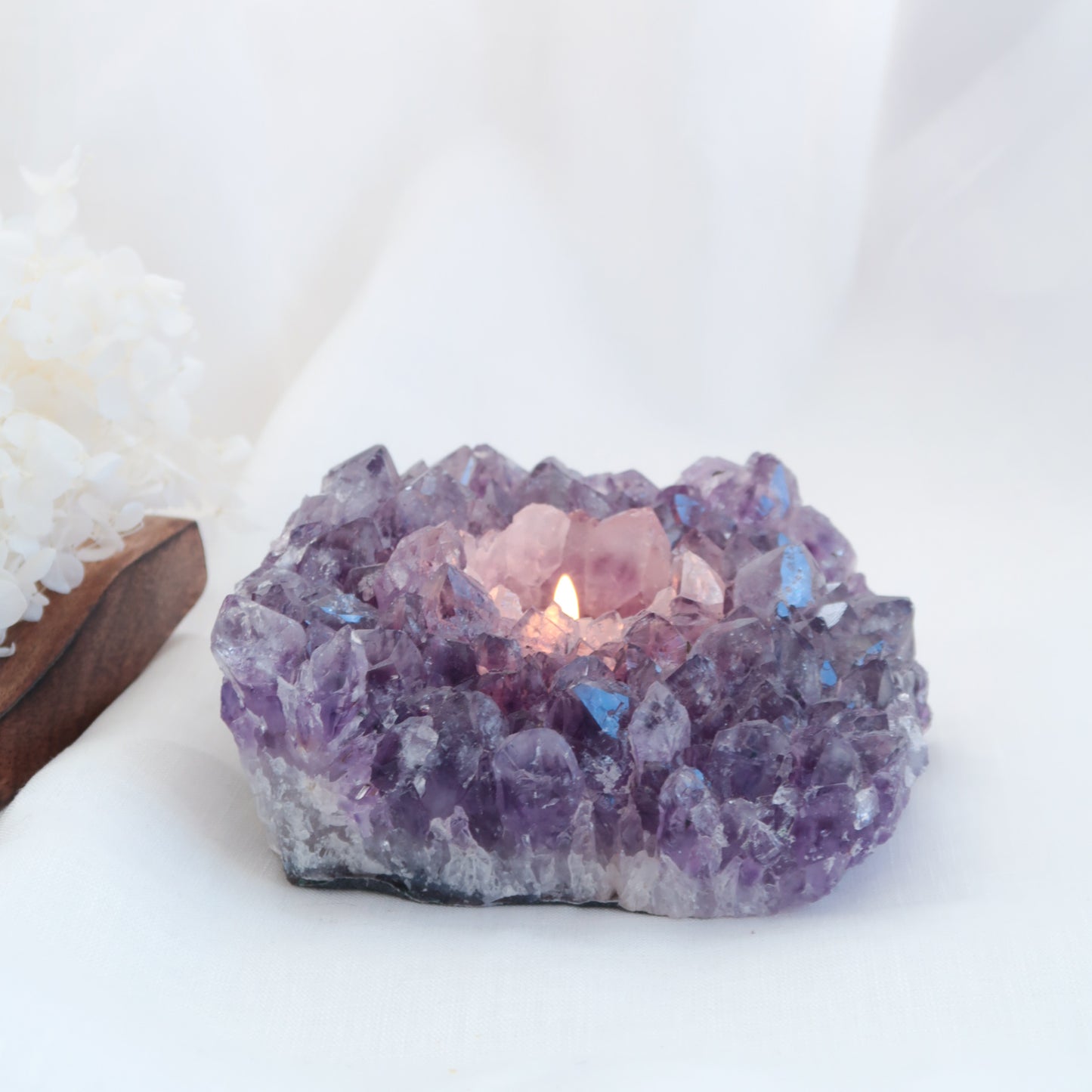 
                  
                    Desert Rose Natural Raw Purple Amethyst Crystal Cluster Tea Light Candle Holder 
                  
                