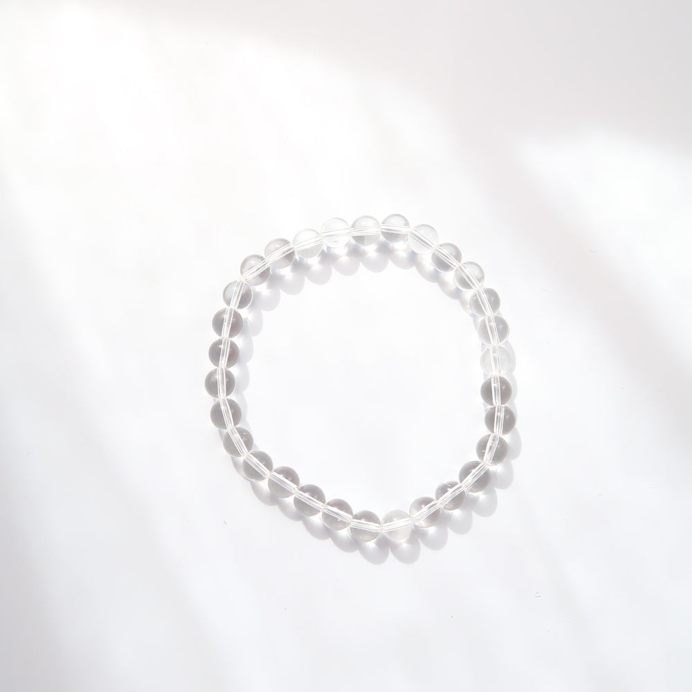 One Size Desert Rose Clear Quartz 6mm Crystal Bead Bracelet