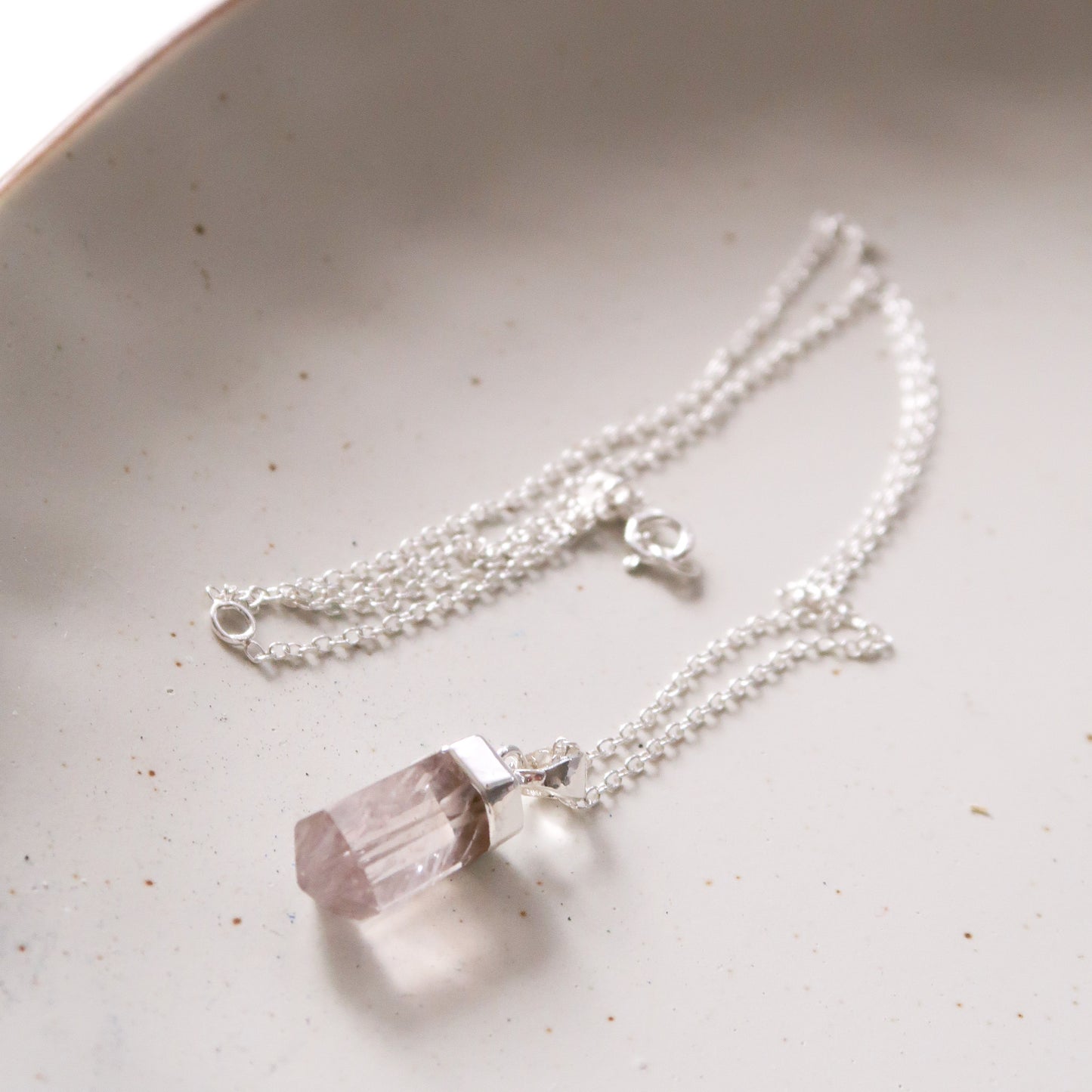 Small Pink Rose Quartz Polished Crystal Point Pendant With 925 Sterling Silver Necklace Chain