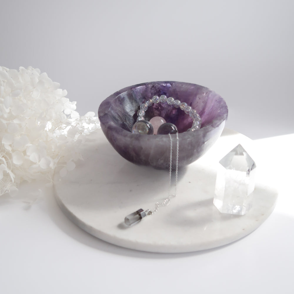 Hand Shaped and Polished Purple Amethyst Crystal Bowl