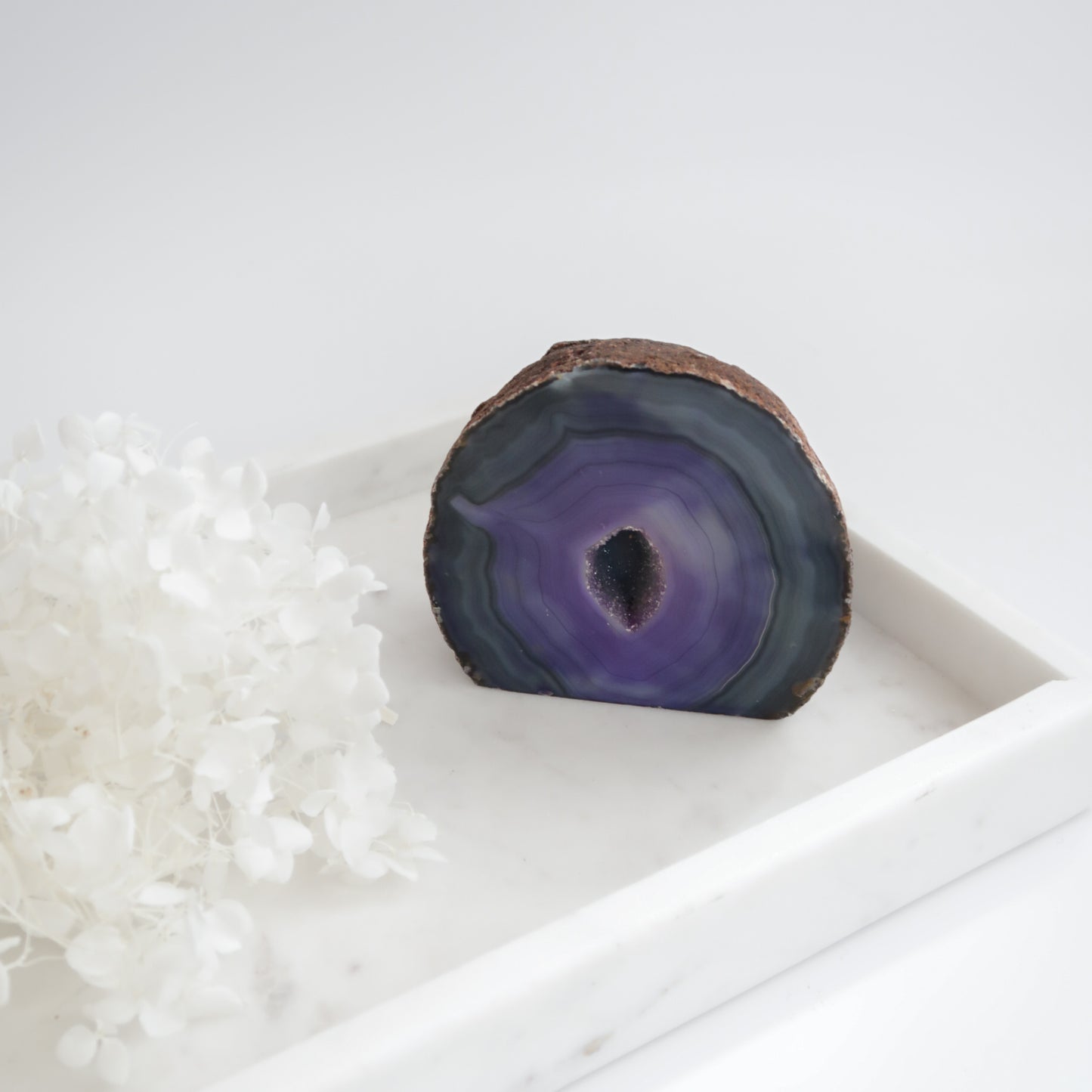 Purple Dyed 9cm Tall Agate Crystal Geode Drusy Centre