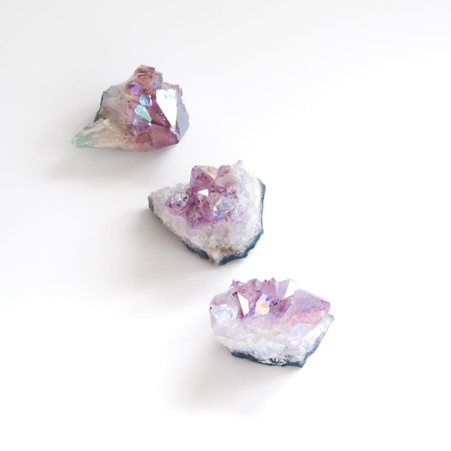 Three Desert Rose Natural Mini Purple Angel Aura Amethyst Crystal Clusters