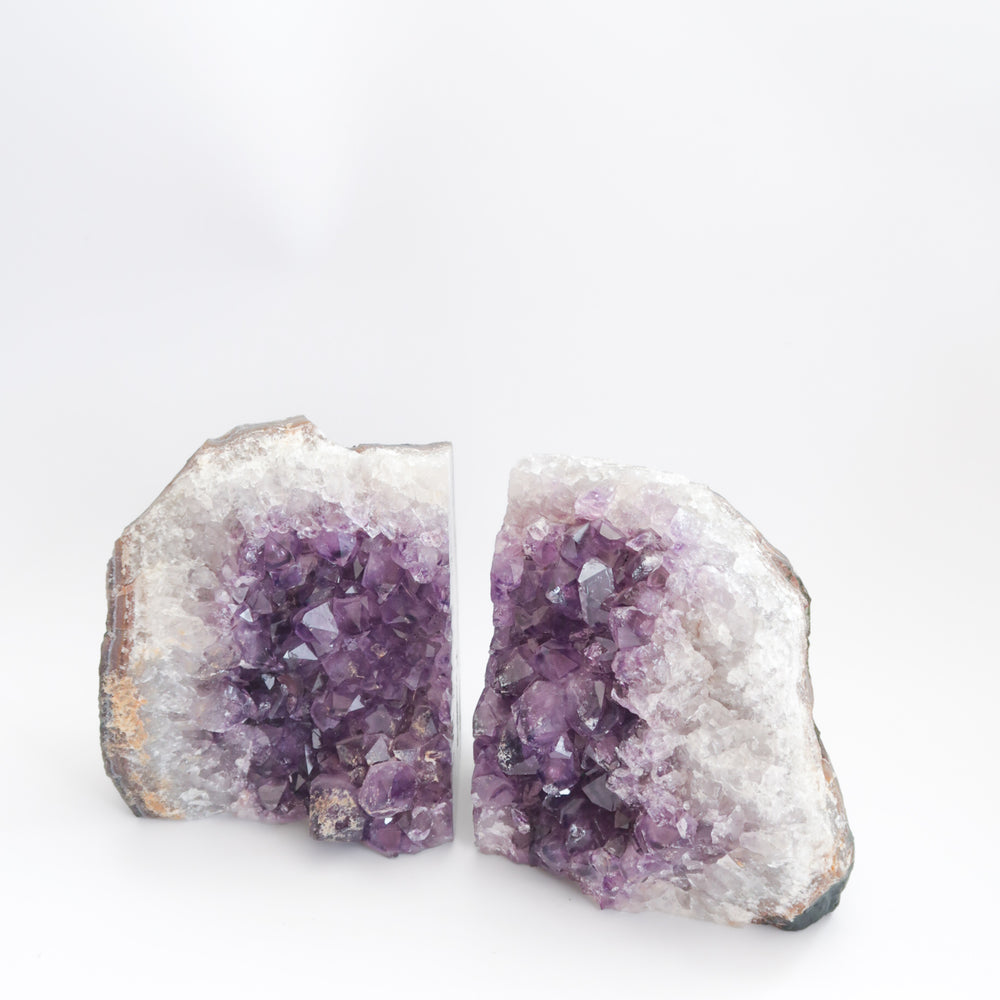Natural Raw Purple Amethyst Cluster Crystal Bookends