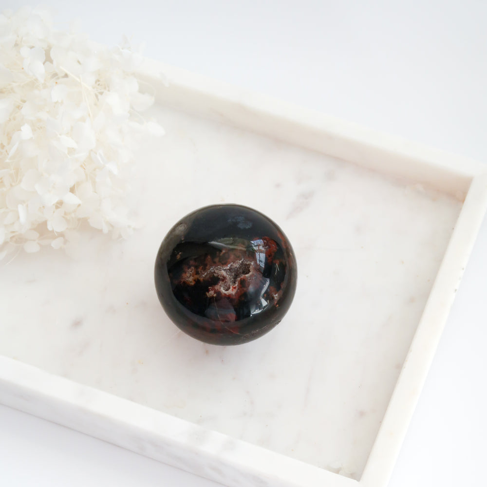 Natural Large Black and Red Polished Drusy Agate Sphere