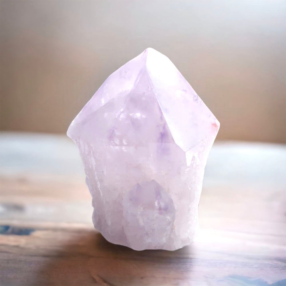 
                  
                    Desert Rose Small Natural Semi Polished Purple Amethyst Crystal Point
                  
                